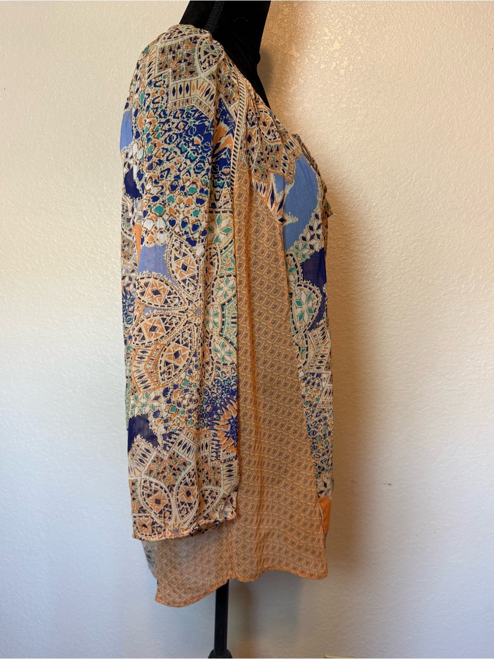 Anthropologie Meadow Rue Roselle Peasant Blouse Crochet Insert Semi Sheer Large - Picture 11 of 14